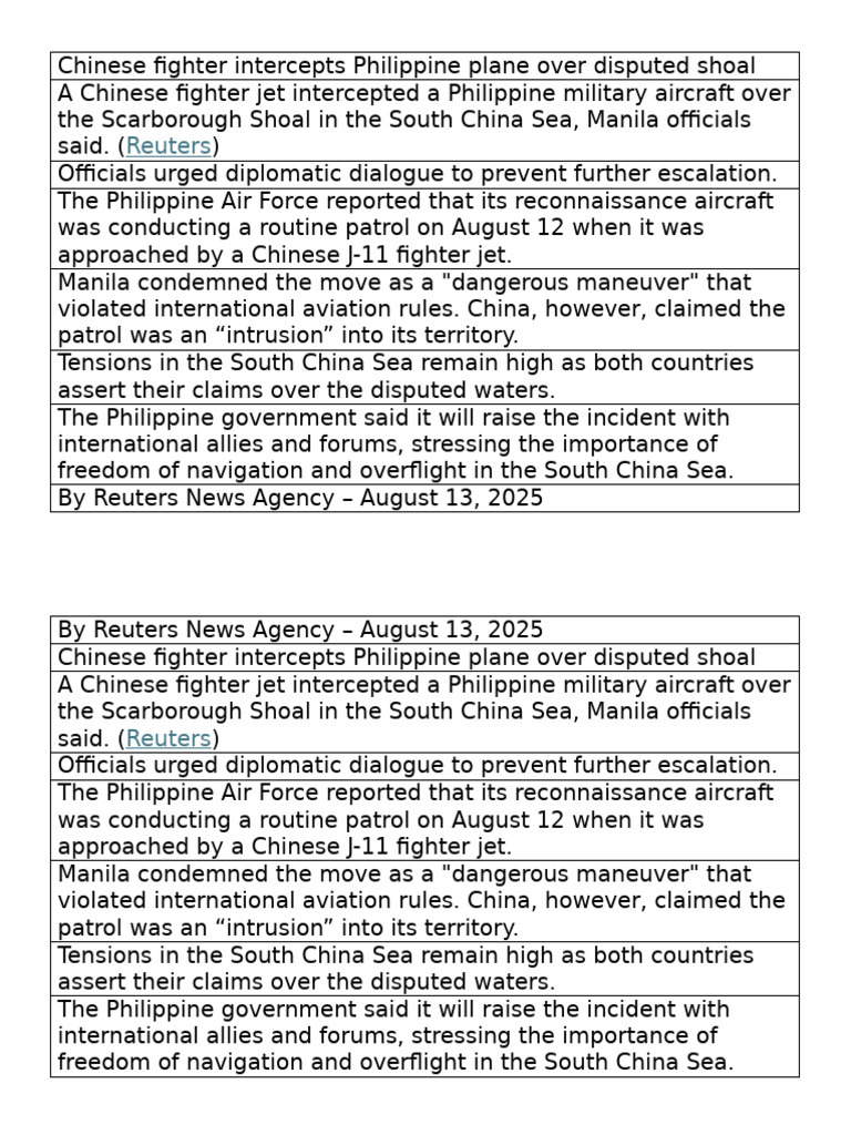 Chinese Fighter Intercepts Philippine Plane | PDF