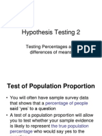 Hypothesis Testing 2: Testing Percentages and Differences of Means