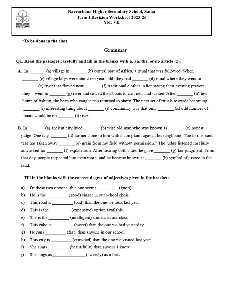 Grammar and Writing Skills Worksheet | PDF