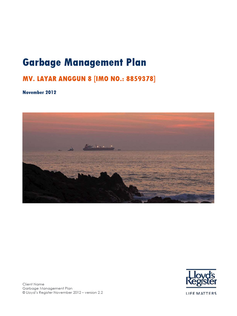 Garbage Management Plan for MV Layar Anggun 8 | PDF | Waste | Plastic