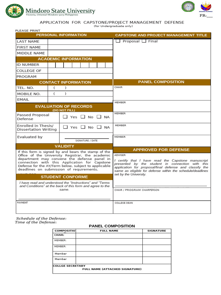 Capstone Project Defense Application Form | PDF | Thesis