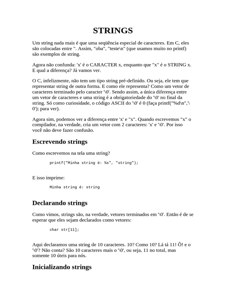 Strings em C: Definição e Manipulação | PDF | String (Ciência da ...