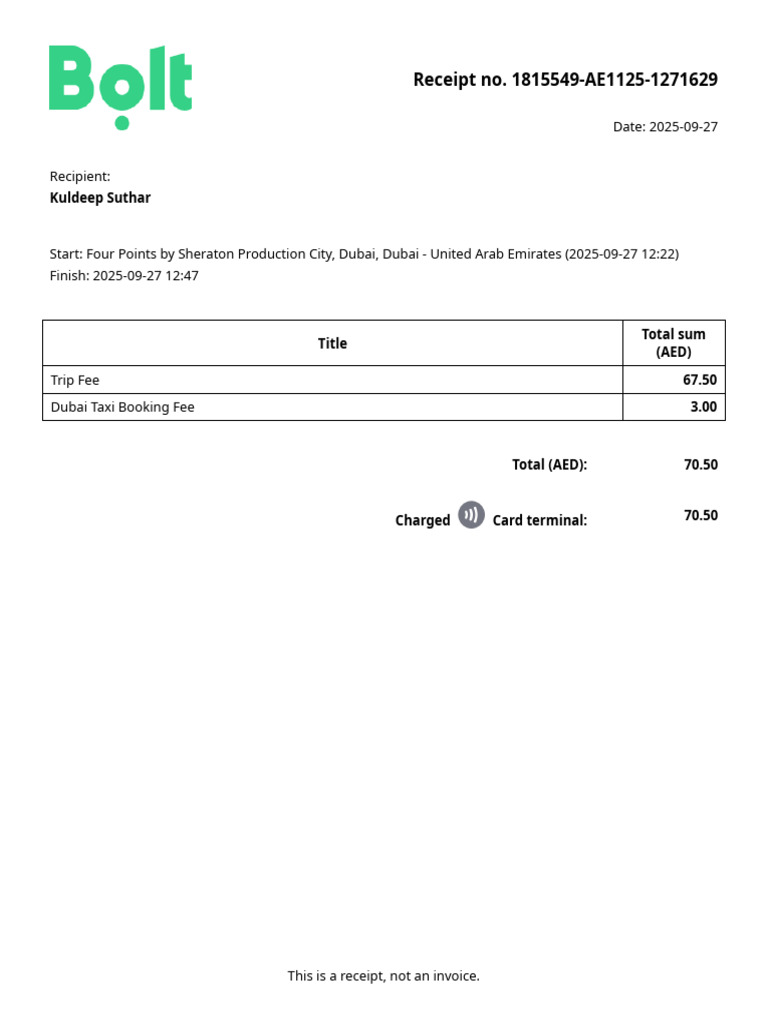 Ride Invoice From Bolt | PDF