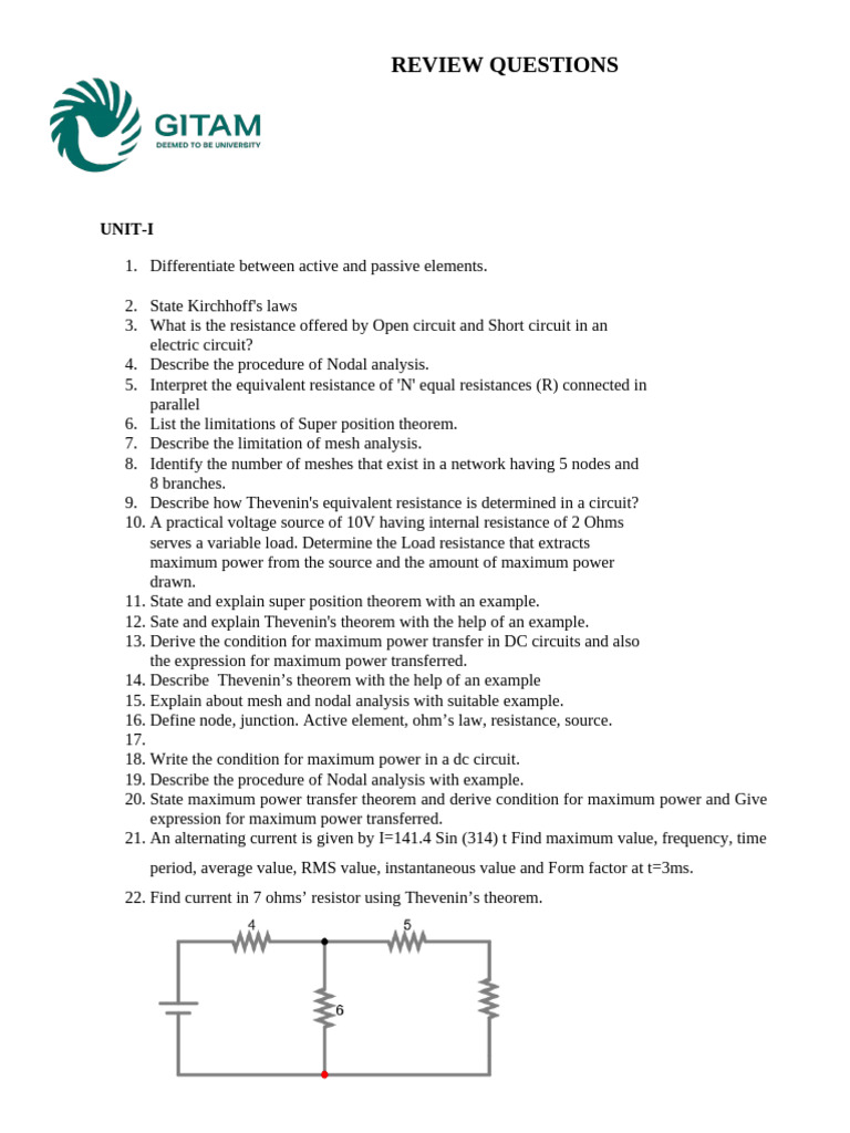 Electrical Circuit Analysis Review Questions | PDF | Ac Power ...