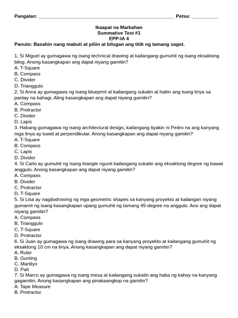 q4 Epp Ia 4 Summative Test 1 | PDF
