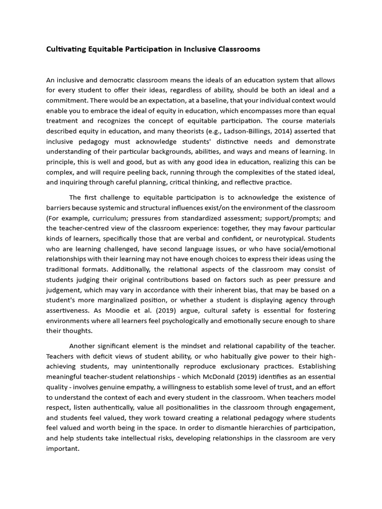 Equitable Participation in Classrooms | PDF | Learning | Pedagogy