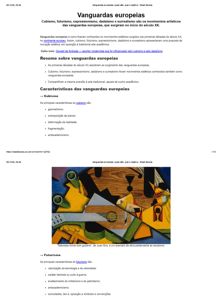 Movimentos das Vanguardas Europeias | PDF | Modernismo | Expressionismo