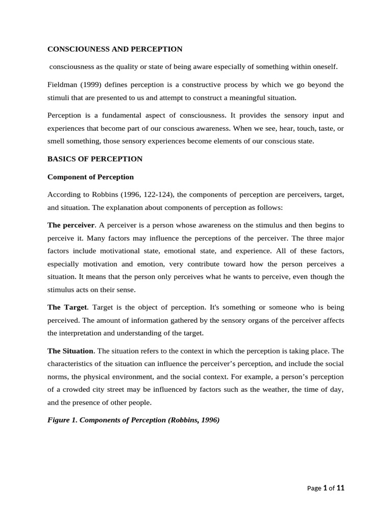 Understanding Consciousness and Perception | PDF | Perception | Schema ...