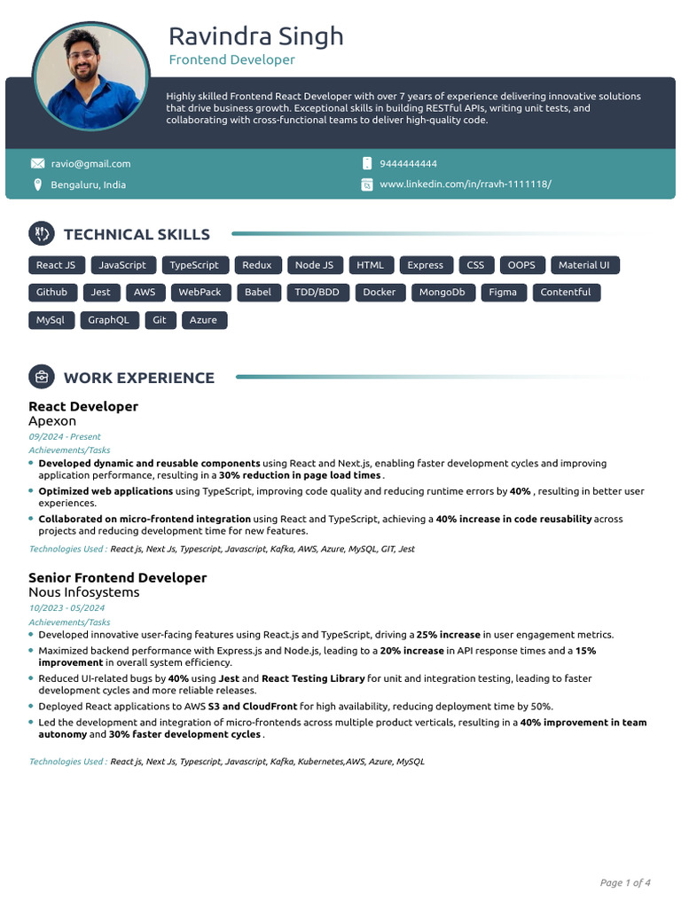 TypeScript-Focused Frontend Developer Resume | PDF | Java Script | Test ...