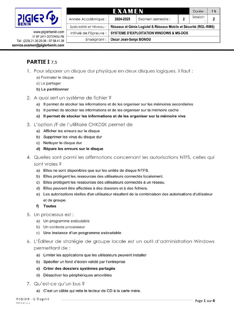 2025 Examen Correction SE | PDF
