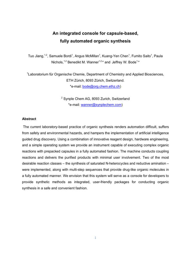 An Integrated Console For Campsule Based Fully Automated Organic ...