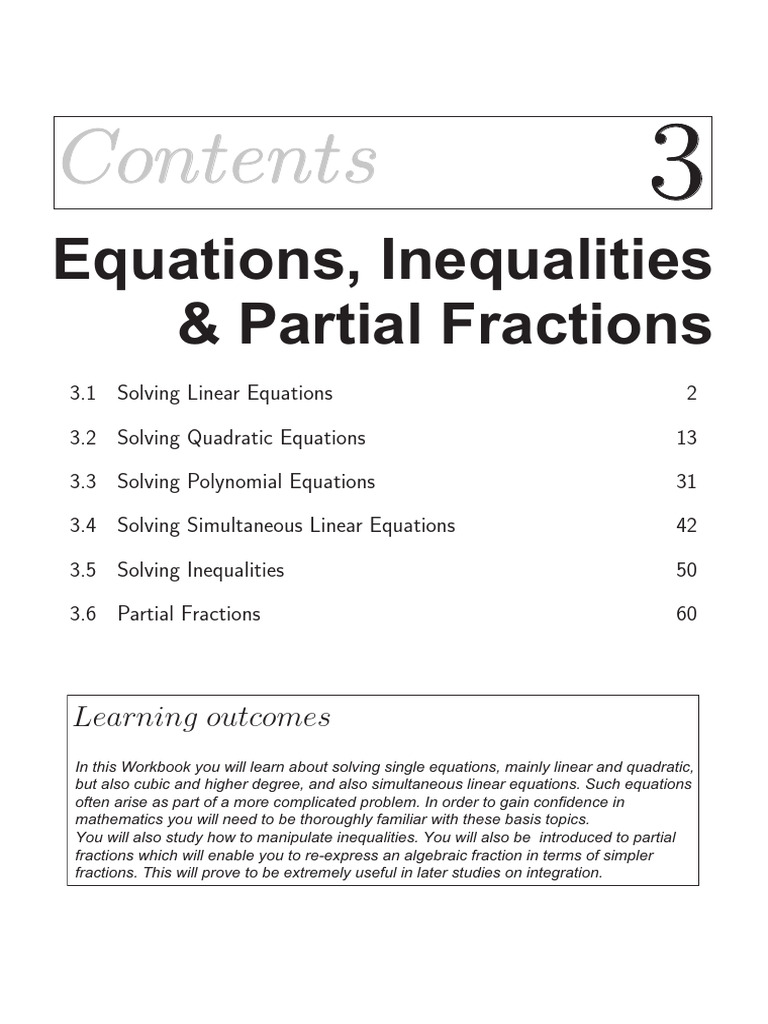 Equations, Inequalities & Partial Fractions | PDF | Equations ...