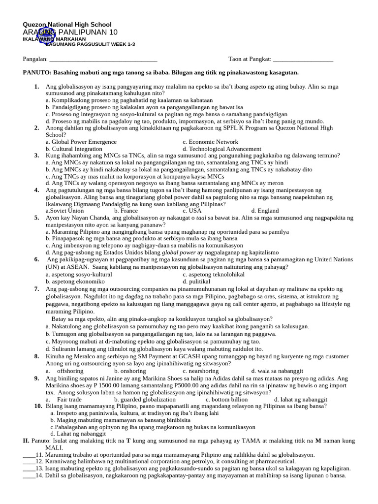 Summative Test Q2 Week 1 3 | PDF