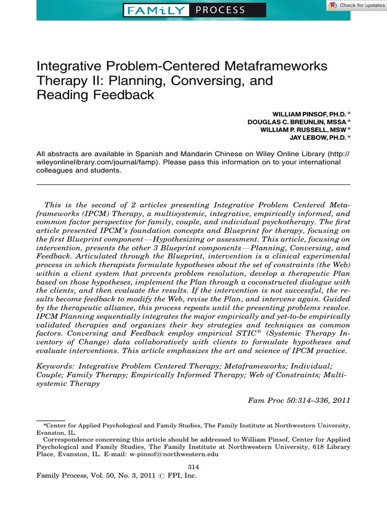 Integrative Problem-Centered Metaframeworks Therapy II - Planning ...
