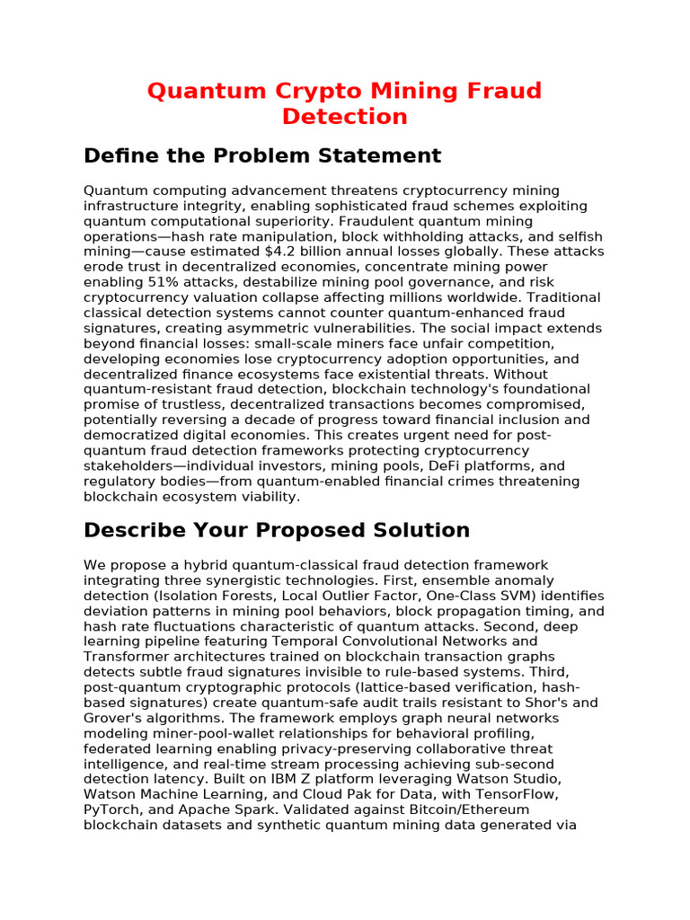Quantum Fraud Detection in Crypto Mining | PDF | Cryptocurrency | Computing