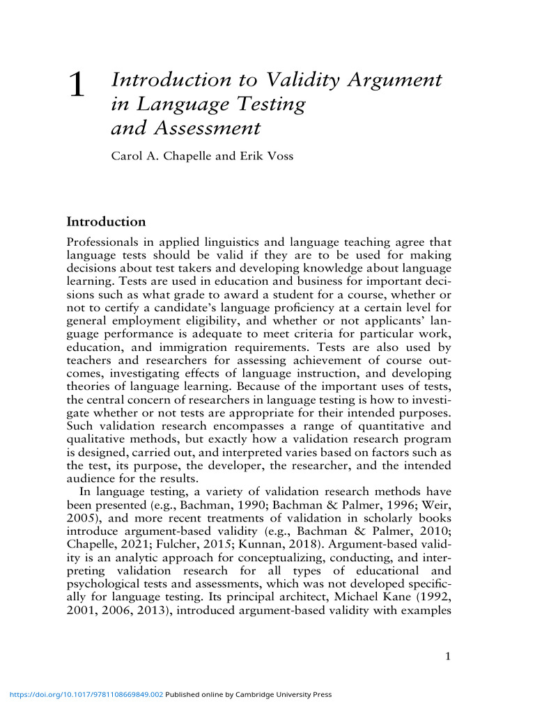 10.0 PP 1 16 Introduction To Validity Argument in Language Testing and ...