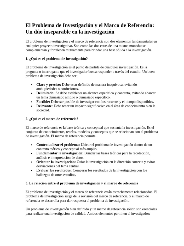 El Problema de Investigación y El Marco de Referencia | PDF | Teoría ...