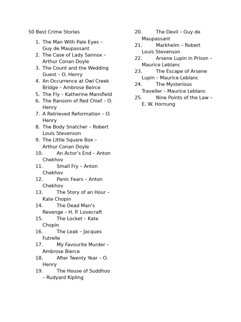 Top 50 Classic Crime Stories | PDF