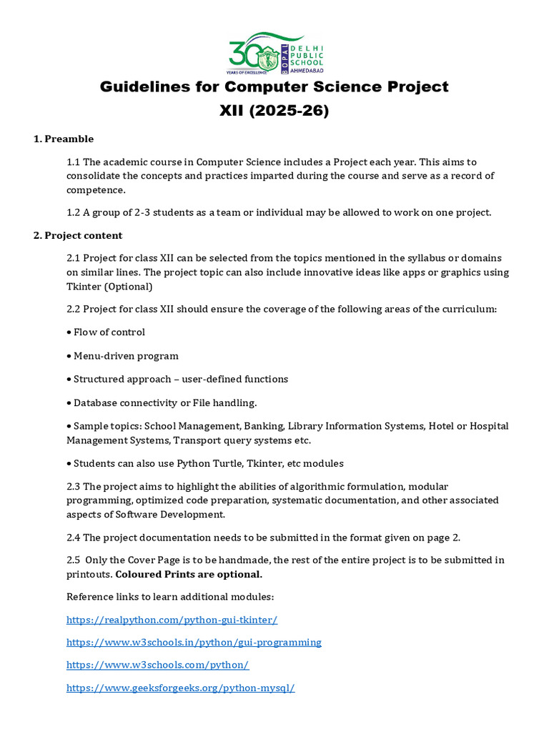 CBSE Class 12 Computer Project Guidelines | PDF | Computer Programming ...