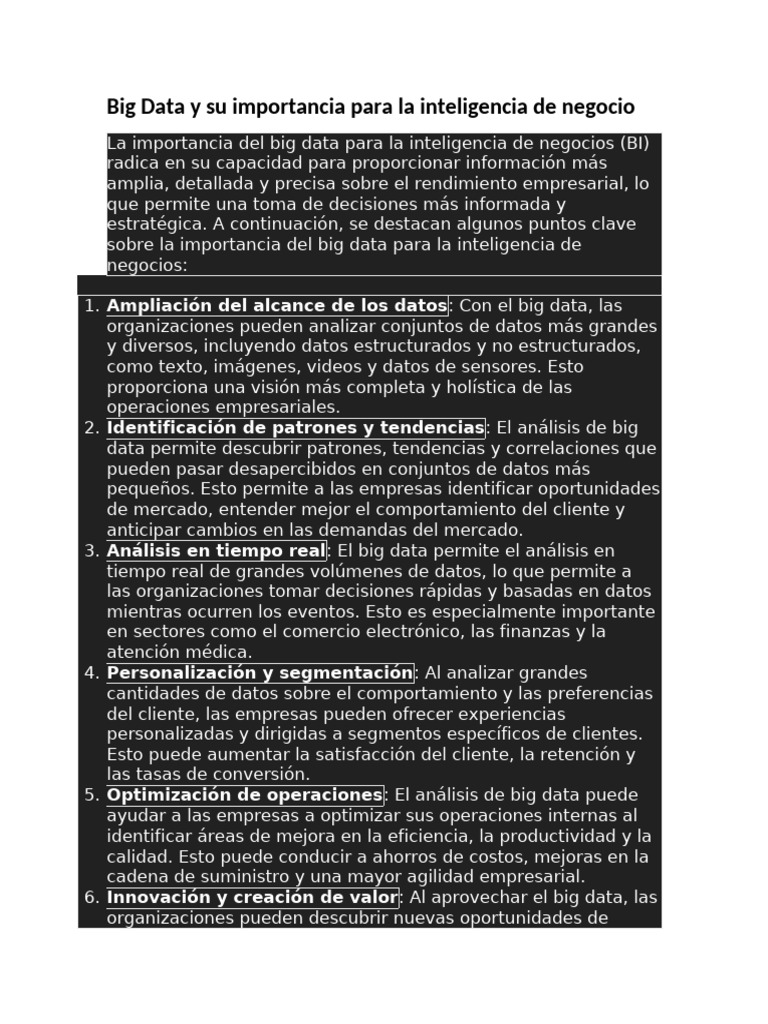 Big Data en Inteligencia de Negocios | PDF | Big Data | Inteligencia de ...