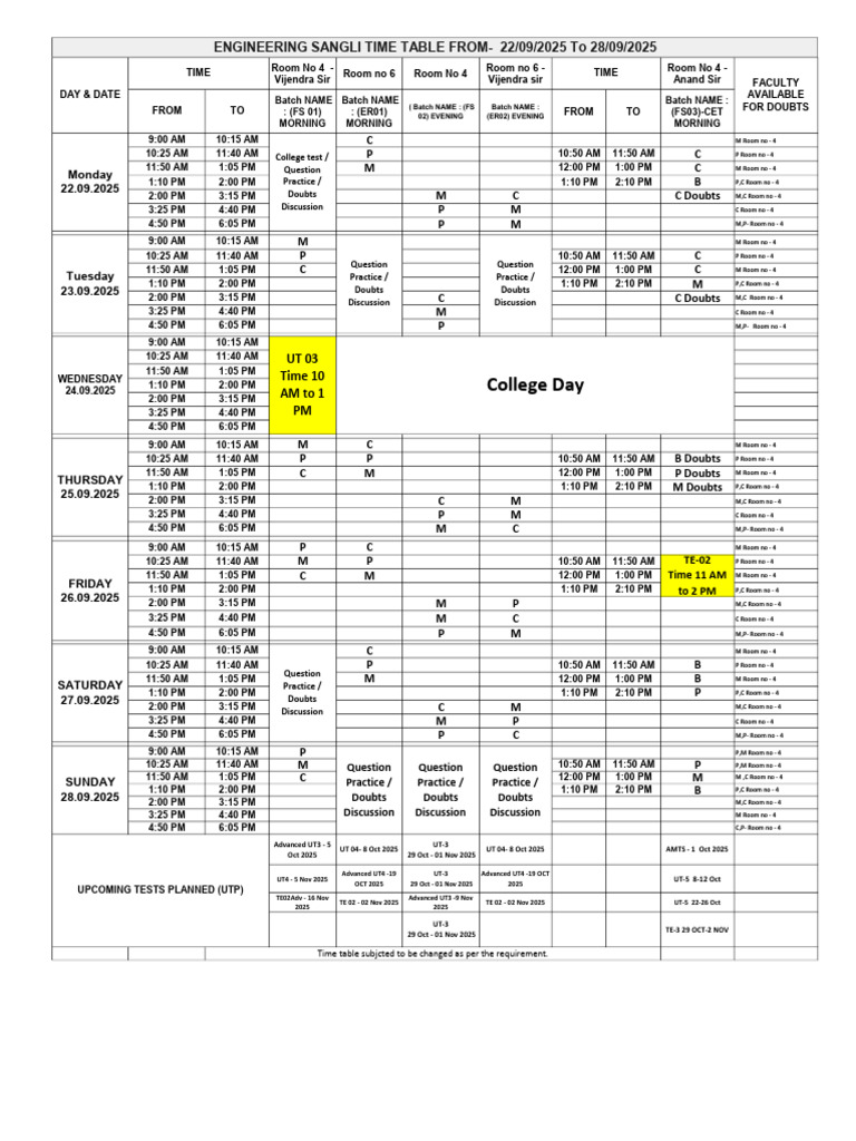 Engineering Sangli Timetable 2025 | PDF
