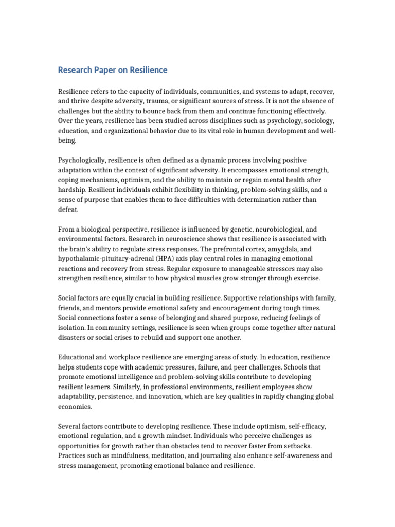 Research Paper On Resilience | PDF | Psychological Resilience | Stress ...