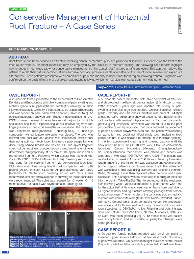 Conservative Management of Horizontal Root Fractur | PDF | Dentistry ...