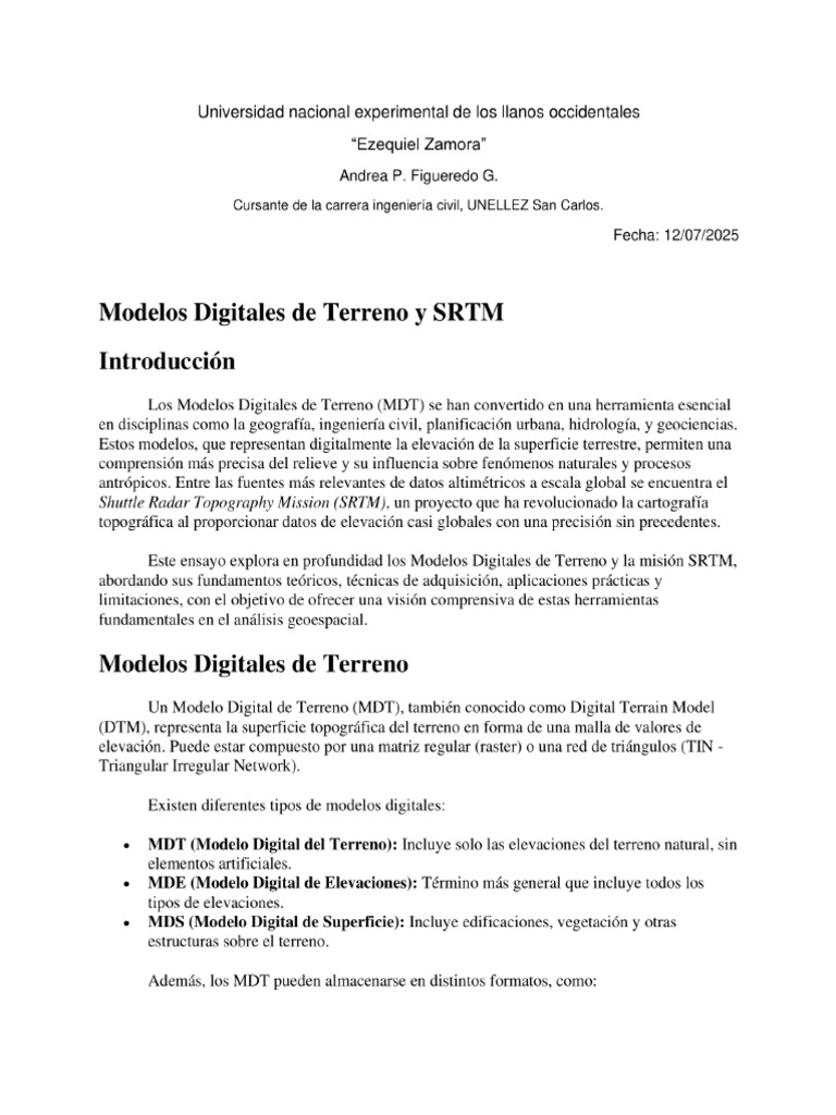 Modelos Digitales de Terreno y SRTM_Figueredo | PDF