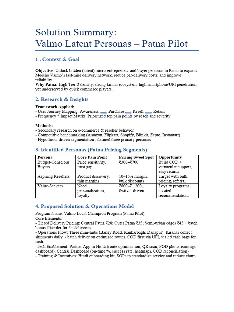 Valmo Pilot Solution Summary | PDF | Pricing | Business