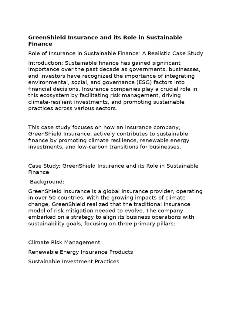 GreenShield Insurance: Pioneering Sustainable Finance | PDF | Climate ...