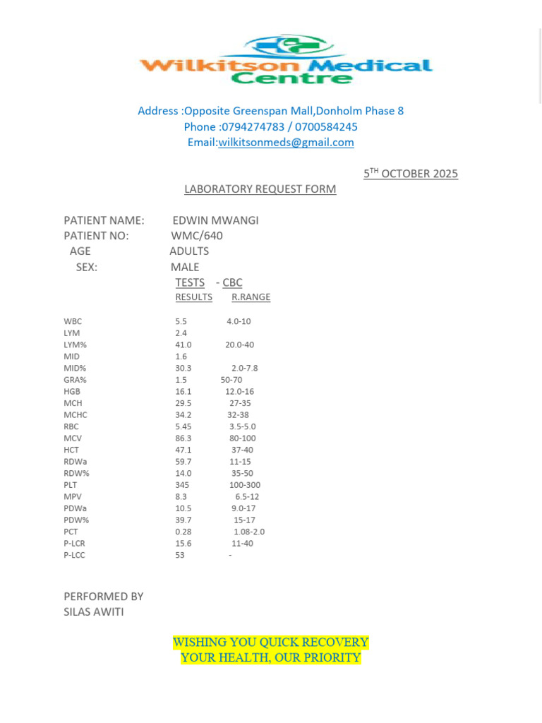 Laboratory Request Form for Edwin Mwangi | PDF