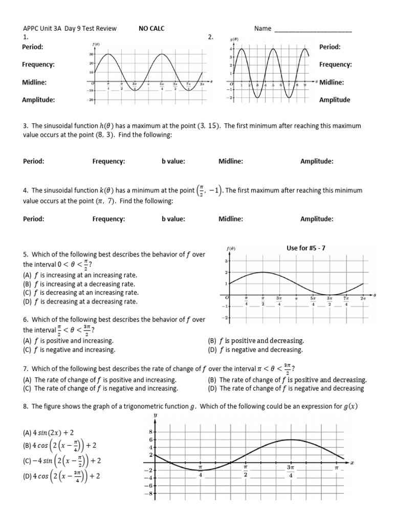 Sinusoidal Functions Test Review | PDF | Oscillation | Waves