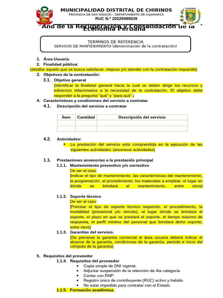 Términos de Referencia para Mantenimiento | PDF | Corrupción política