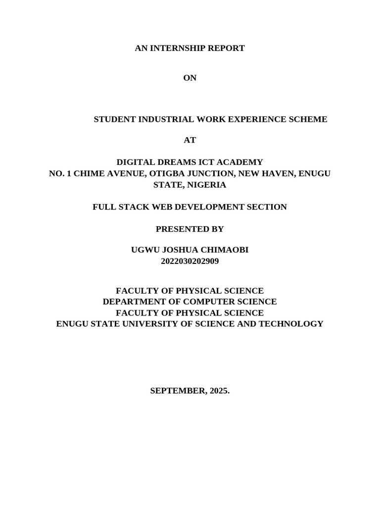 Joshua Ugwu It Report - 054806 | PDF | World Wide Web | Internet & Web