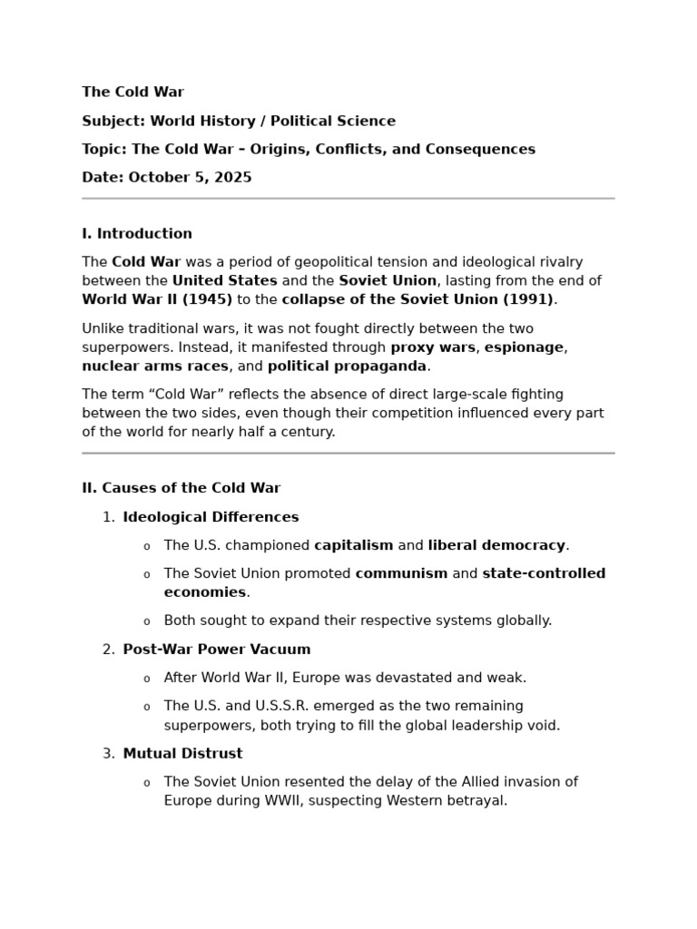 Cold War: Causes, Events, and Legacy | PDF | Cold War | Soviet Union