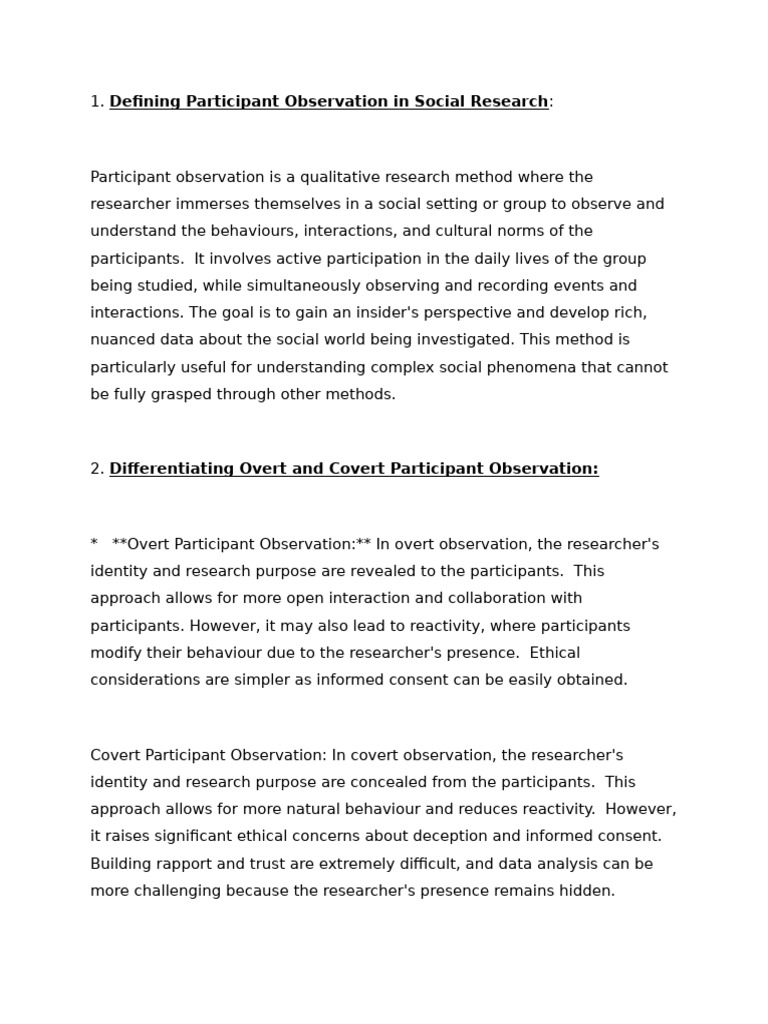 Understanding Participant Observation in Research | PDF | Socialization ...