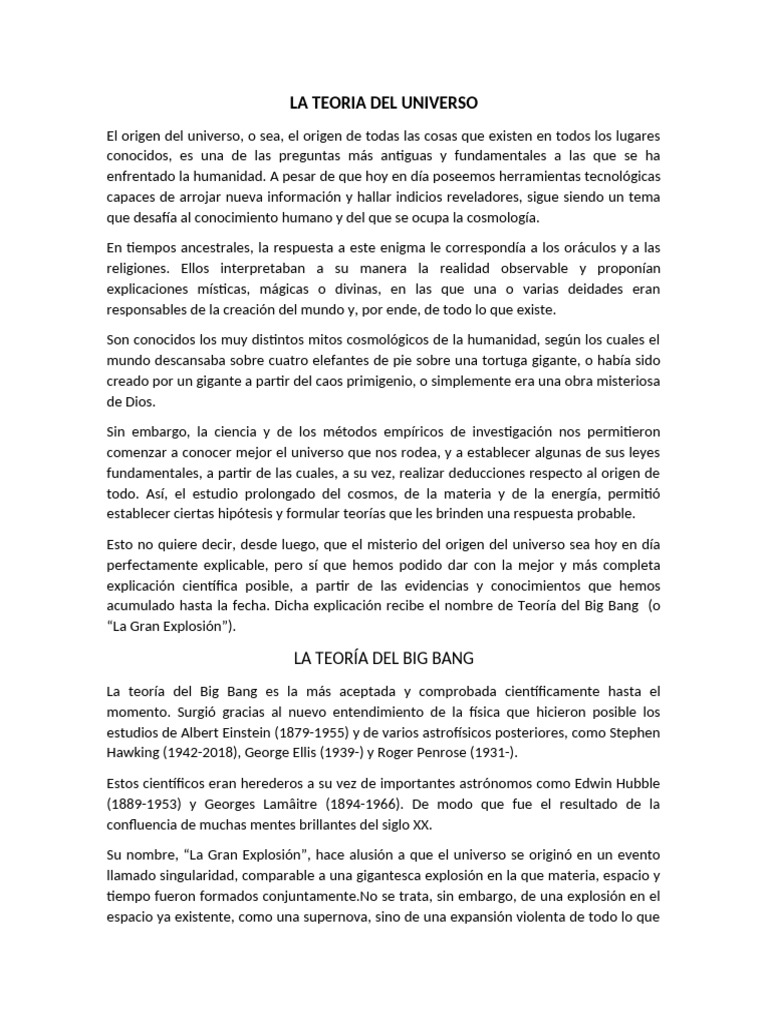 Origen del Universo y Teoría del Big Bang | PDF | Biodiversidad | Big Bang