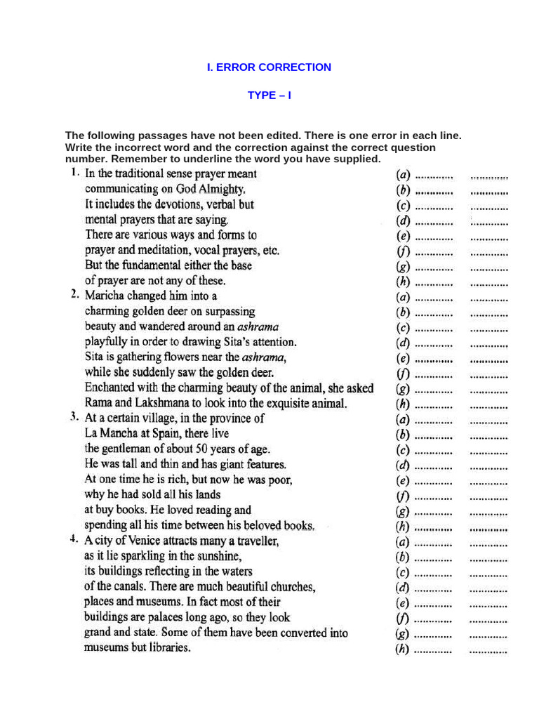 Error Correction Exercises for English Grammar | PDF