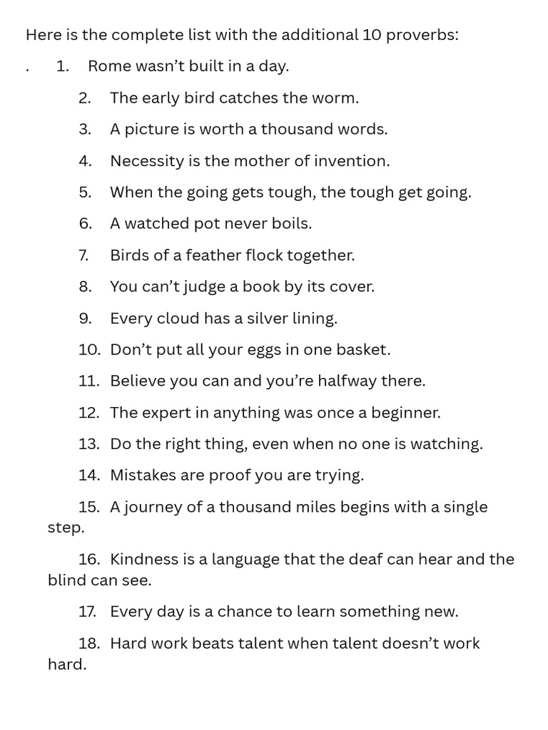 Positive English Proverbs List | PDF
