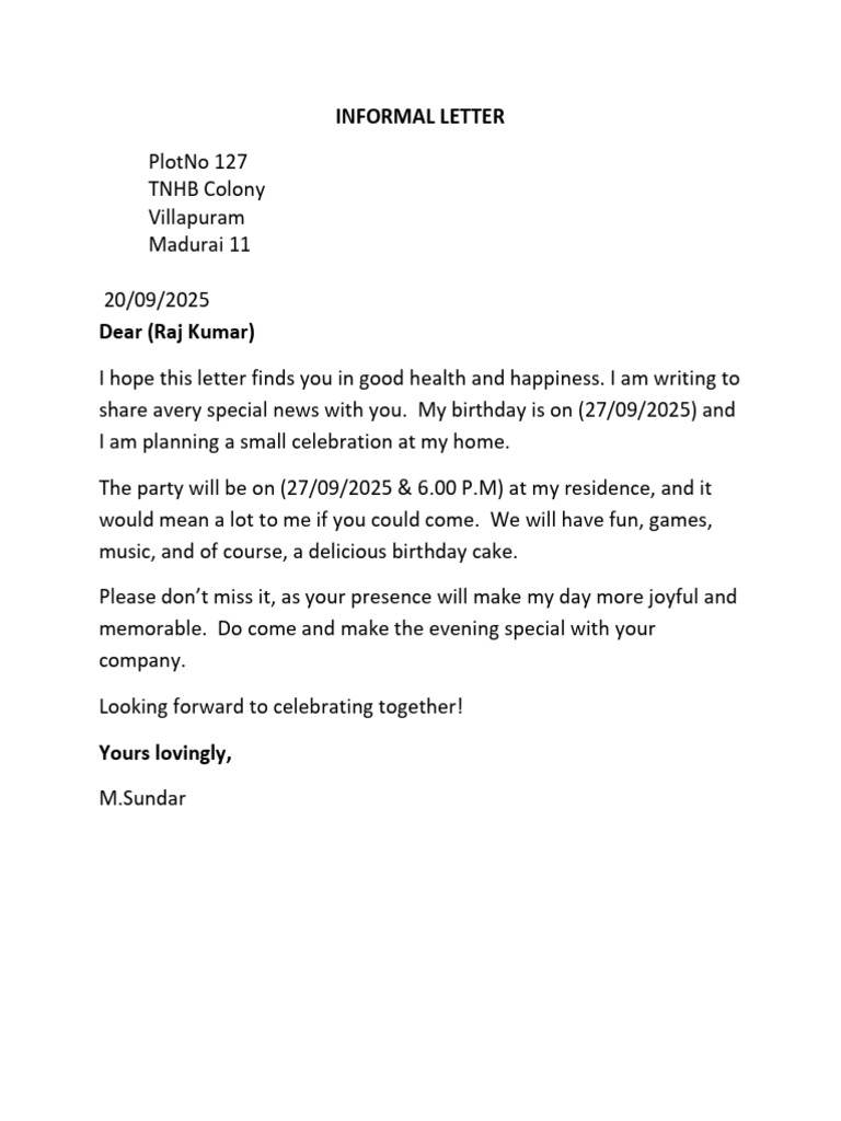 Birthday Invitation Letter to Friend | PDF