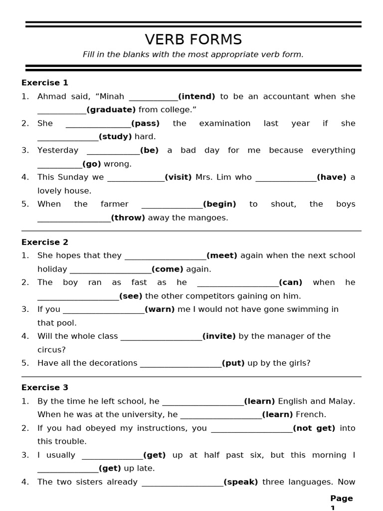 Verb and Word Form Exercises | PDF | Debt | Isaac Newton