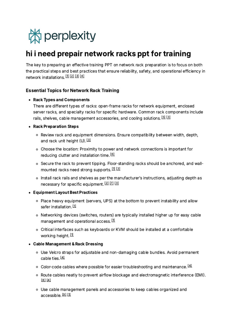 Hi I Need Prepair Network Racks PPT For Training | PDF | Equipment