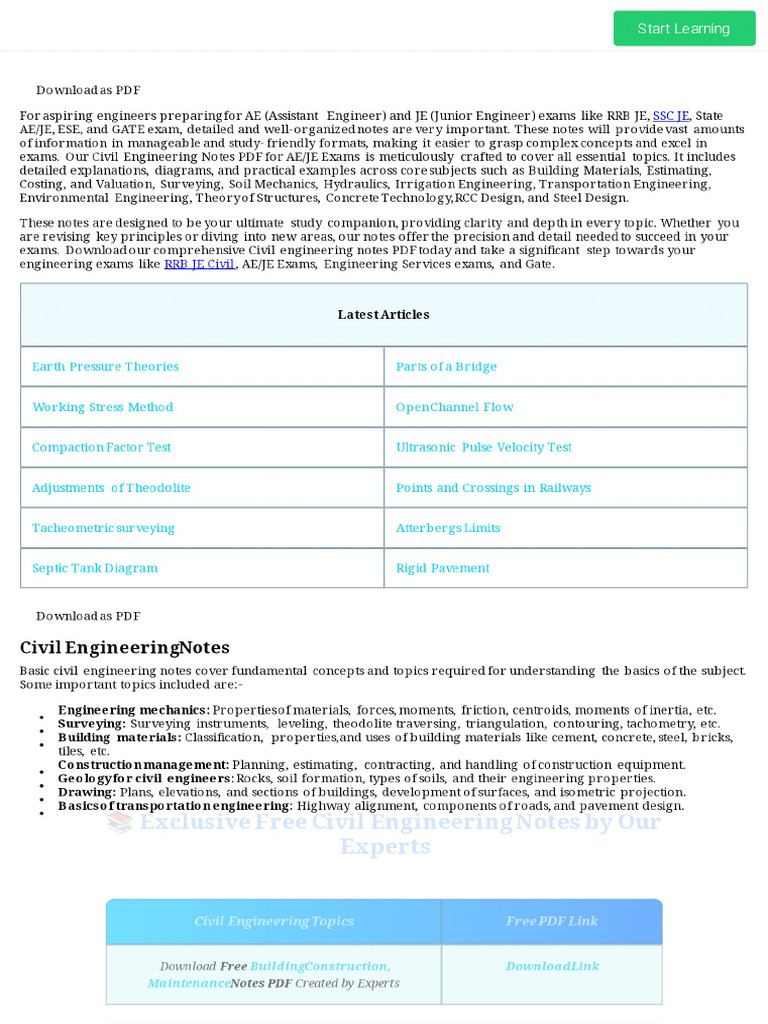Civil Engineering Notes - Study Material & Free PDF Download For AE ...
