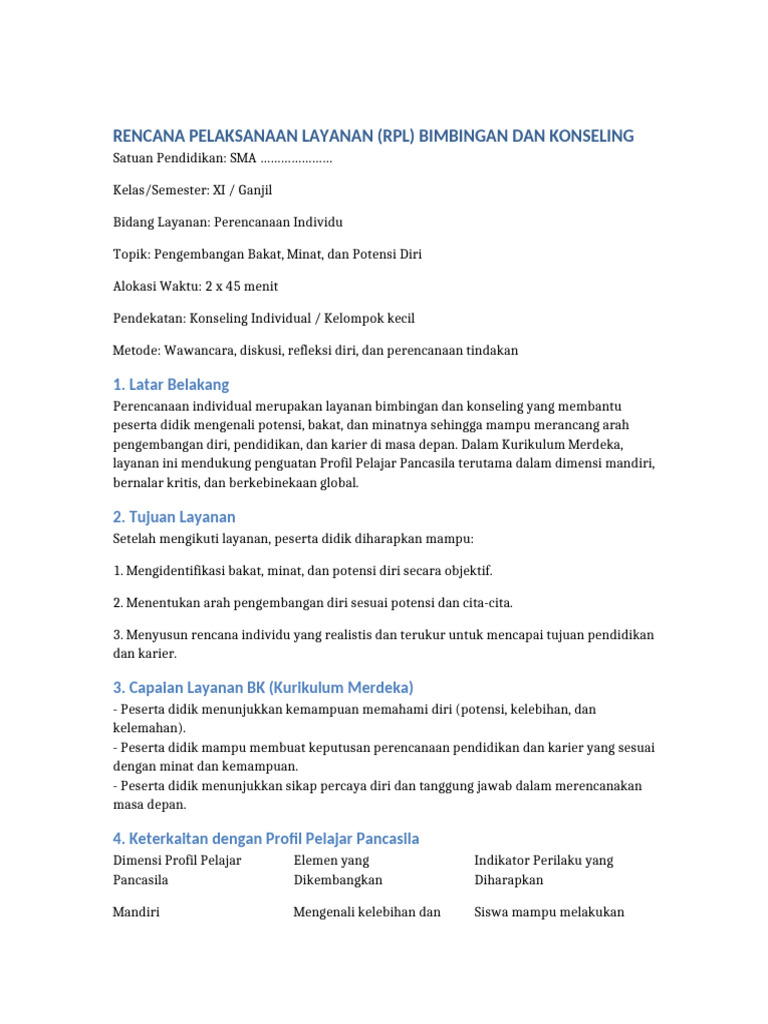 RPL Perencanaan Individual untuk Siswa SMP | PDF