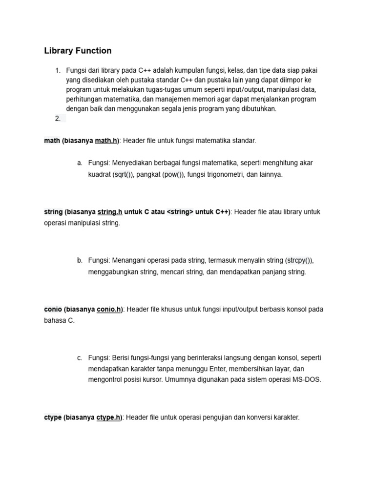 Fungsi Library dalam C++ dan Penggunaannya | PDF