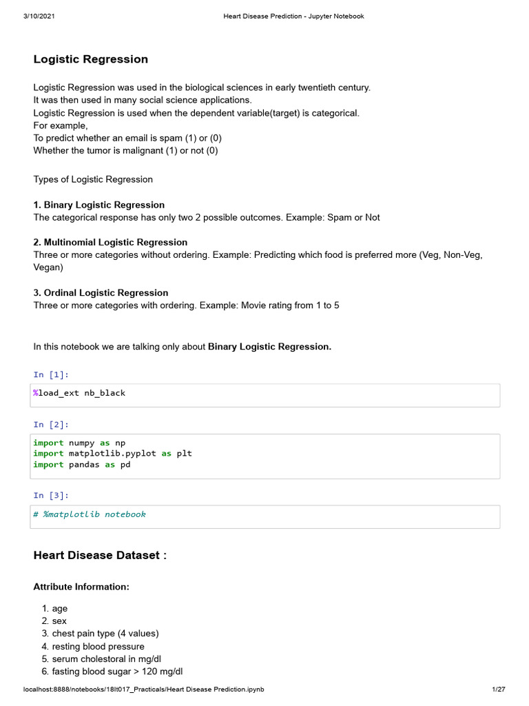 Heart Disease Prediction with Logistic Regression | PDF | Logistic ...