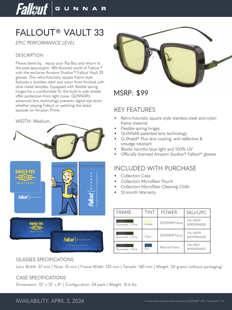 Fallout Vault 33 GUNNAR Glasses | PDF | Glasses