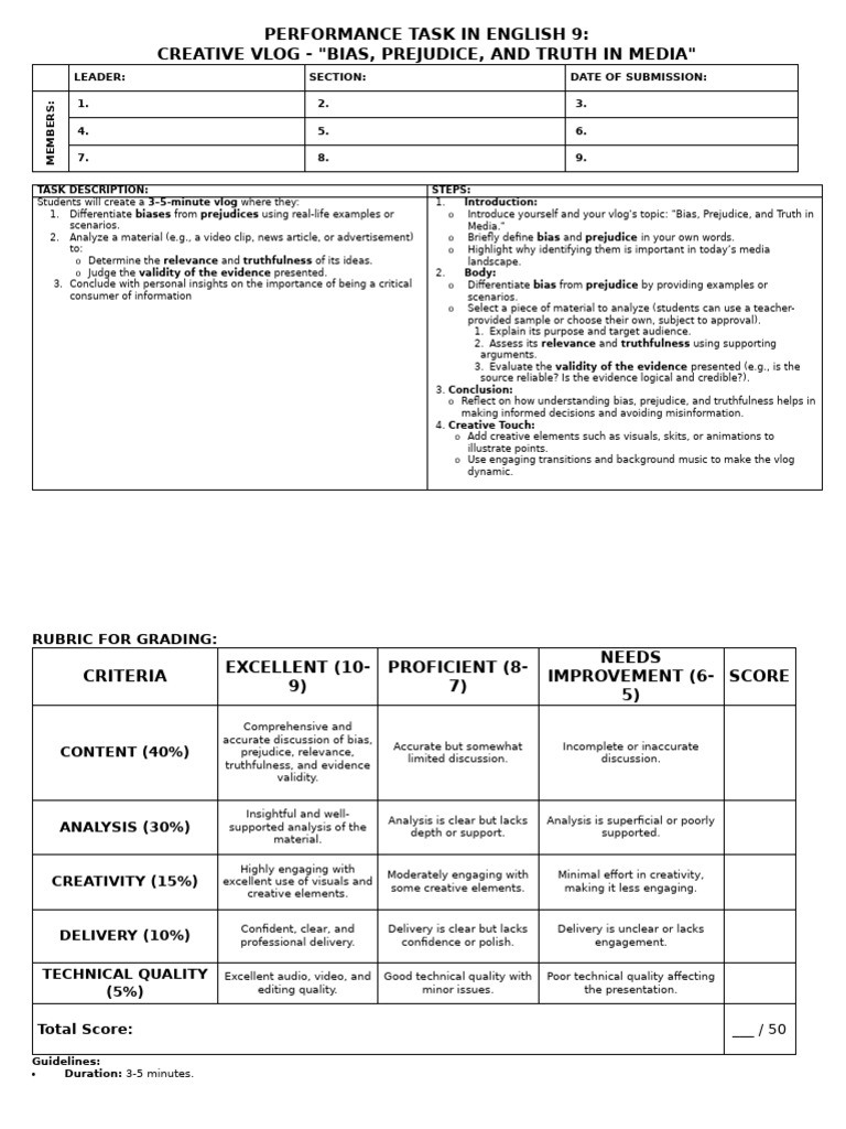 Performance Task in English 9 | PDF | Bias | Prejudices