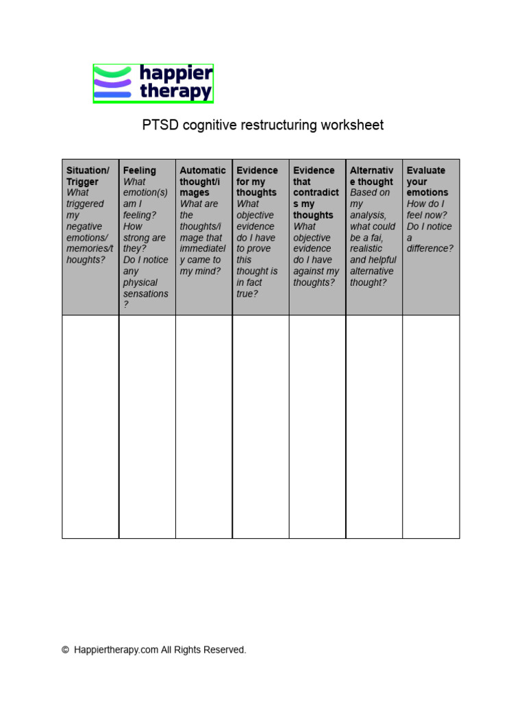 PTSD Cognitive Restructuring Worksheet | PDF