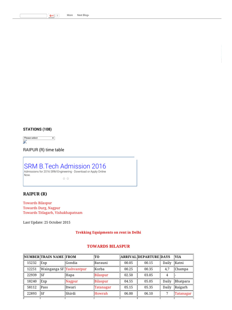 Station Time Table - Raipur (R) Time Table | PDF | Rail Transport |  Passenger Rail Transport